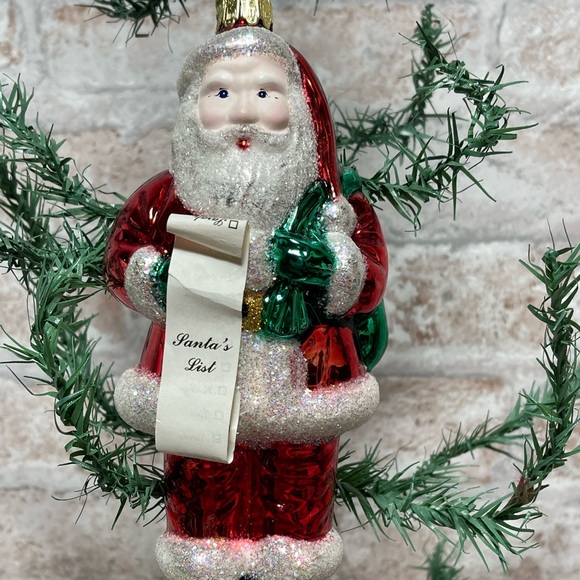 Santa Glitter Ornament with THE LIST Glitter Blown Glass Ornament Vibrant Fun. - Picture 1 of 8